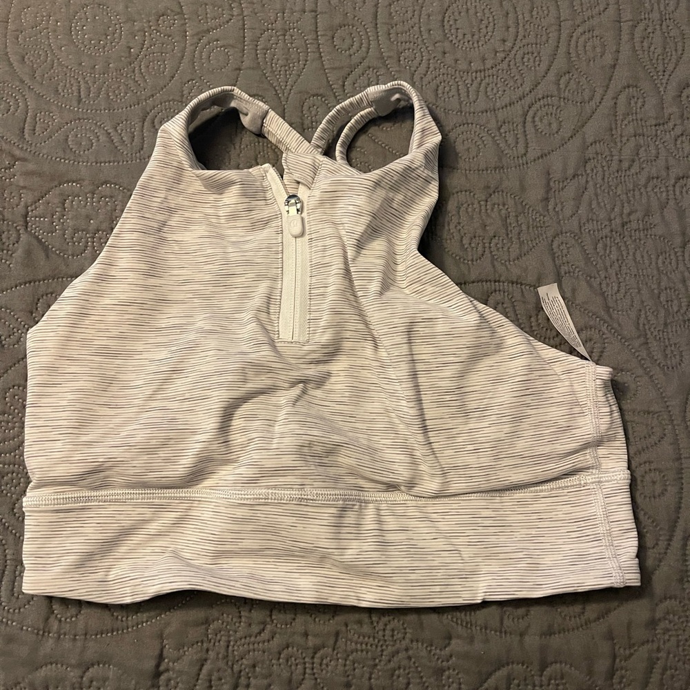 Lululemon size 8 white with grey stripe front zip bra/ top